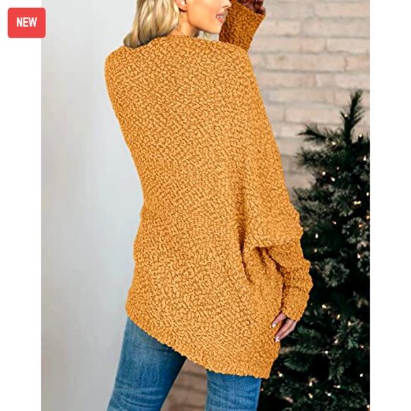 Oversized Chunky Popcorn Cardigan Batwing Sleeve Open Front Cozy Knit Sweater - Picture 6 of 7